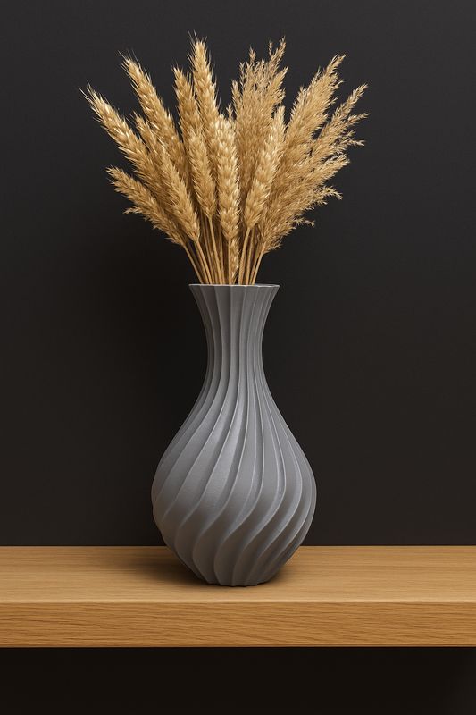 Wazon spiralny 3D z PLA – grafitowy, 18 cm