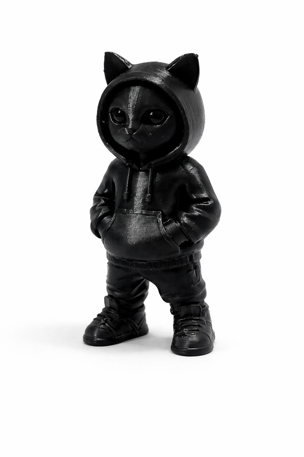 Figurka kota streetwear – wydruk 3D Czarna dekoracja kolekcjonerska