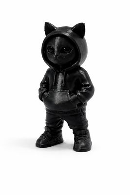 Figurka kota streetwear – wydruk 3D Czarna dekoracja kolekcjonerska