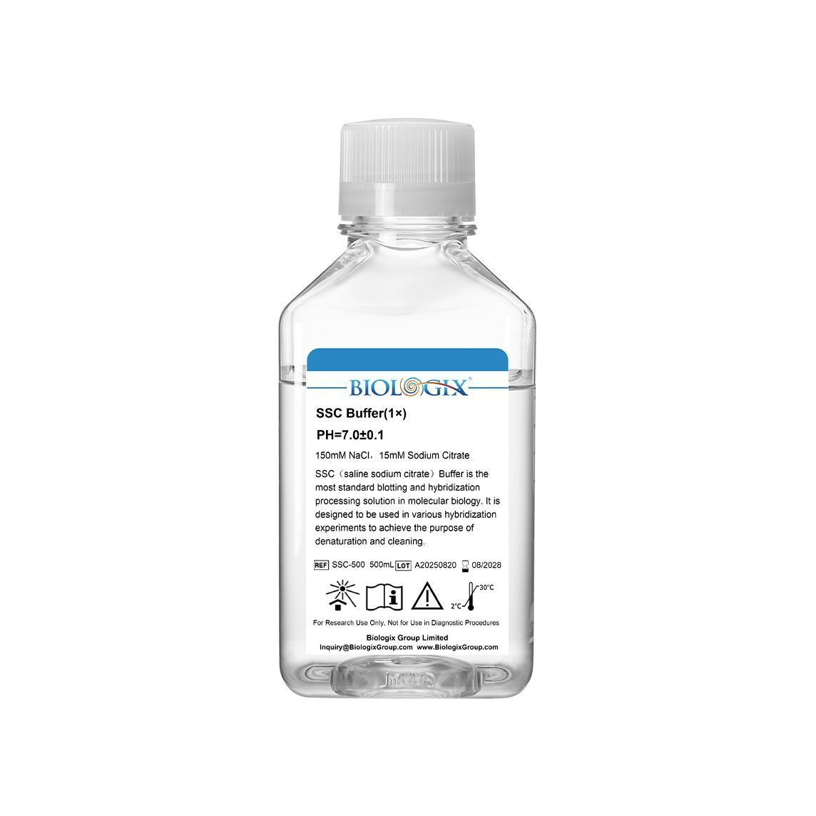 Biologix® SSC (saline sodium citrate) Buffer (1×), pH 6.9-7.1, 500mL/Bottle