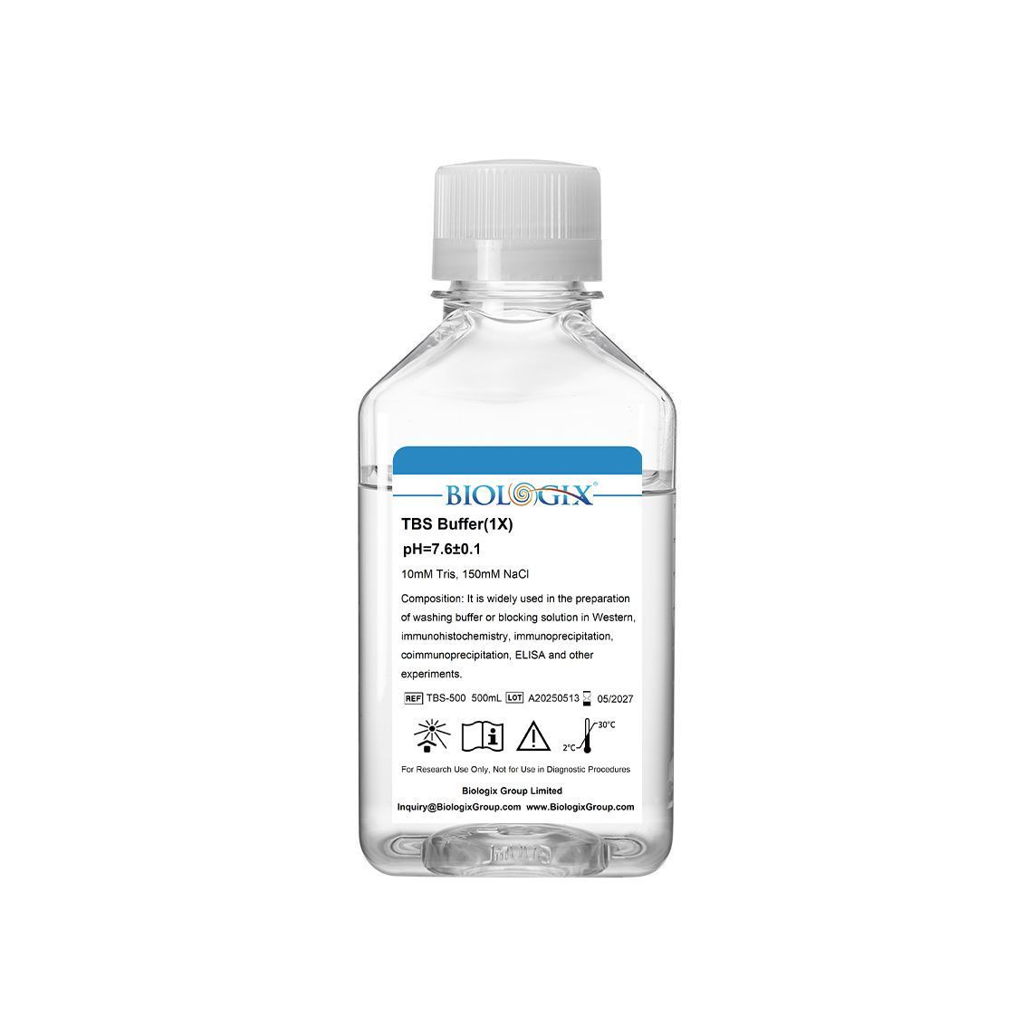 Biologix® TBS (Tris Buffered Saline) Buffer (1x), PH7.6, 500mL/ Bottle