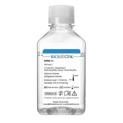 Biologix® DPBS Buffer (without Ca2+&amp;Mg2+) (1×), pH7.4, Sterile, Low Endotoxin, 500mL/ Bottle