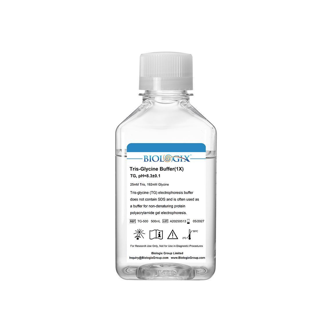 Biologix® TG (Tris-glycine) Electrophoresis Buffer ( 1X ), pH 8.3, 500mL/Bottle