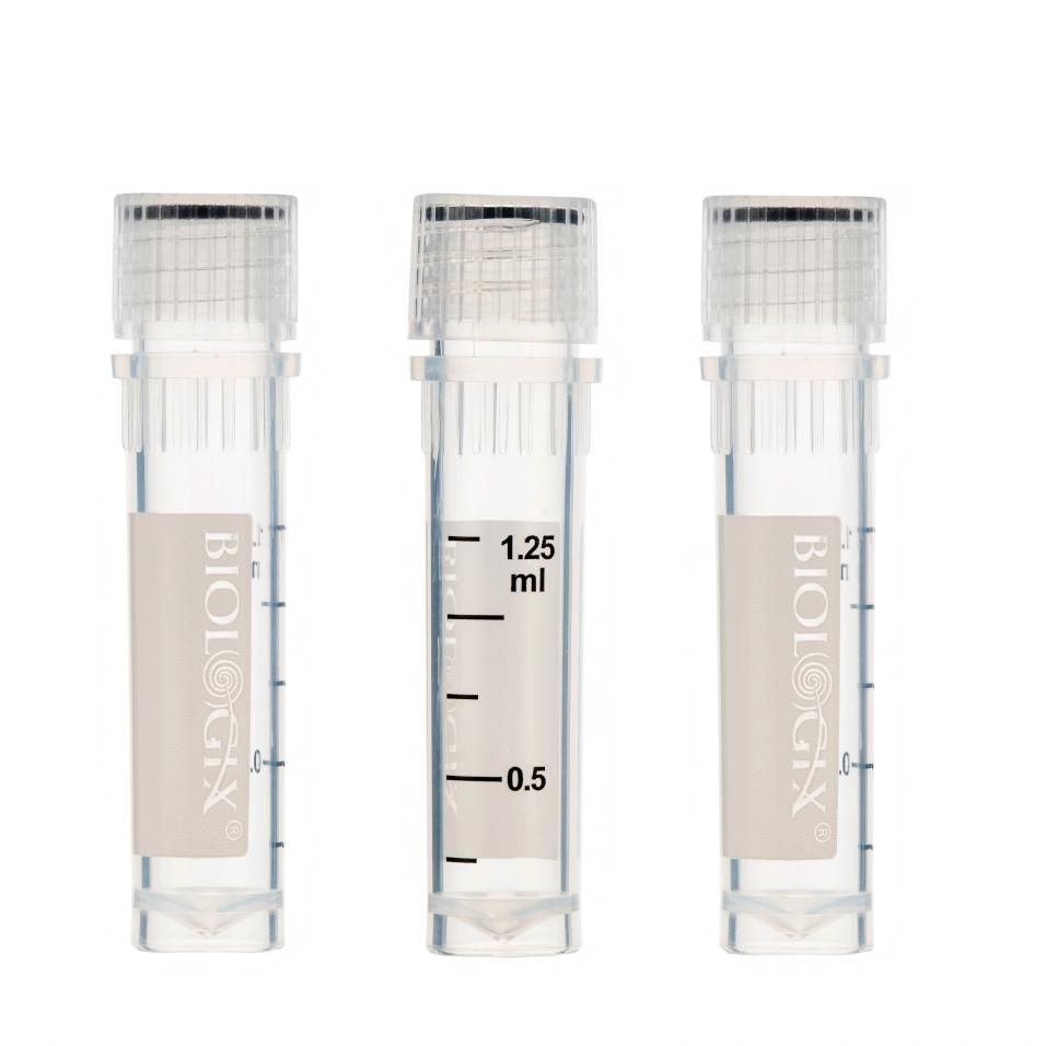 Biologix® Cryogenic Vials, 1.5/2.0 mL (47.5mm, Self-Standing), with Writing Area, 50 Pcs/Bag, 10 Bags/Pack, 4 Packs/Case