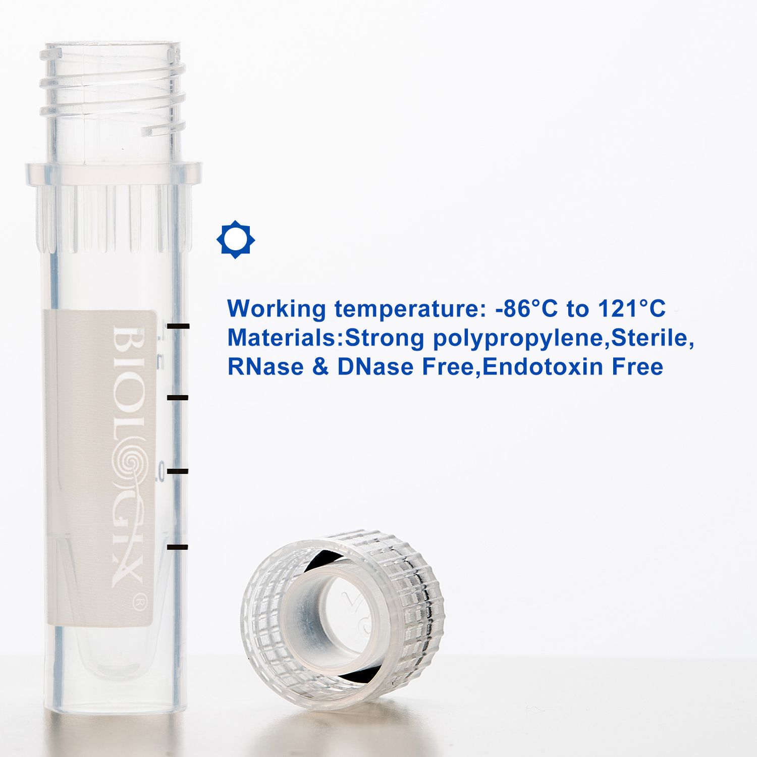 Biologix® Cryogenic Vials-1.5 mL (47.5mm, Self-Standing), with Writing Area, 50/Bag，500/pack