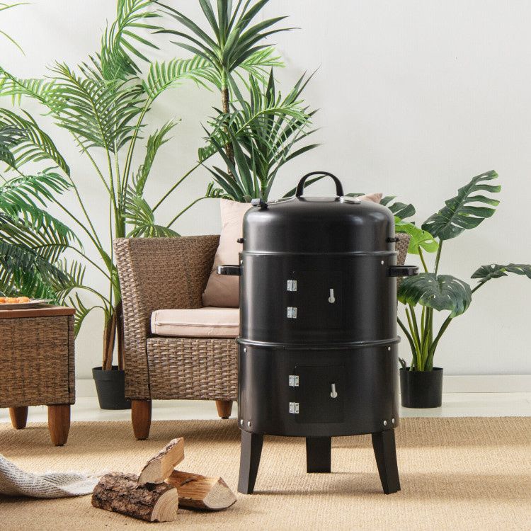 3-in-1 Charcoal BBQ Grill Cambo with Built-in Thermometer ¨C Black