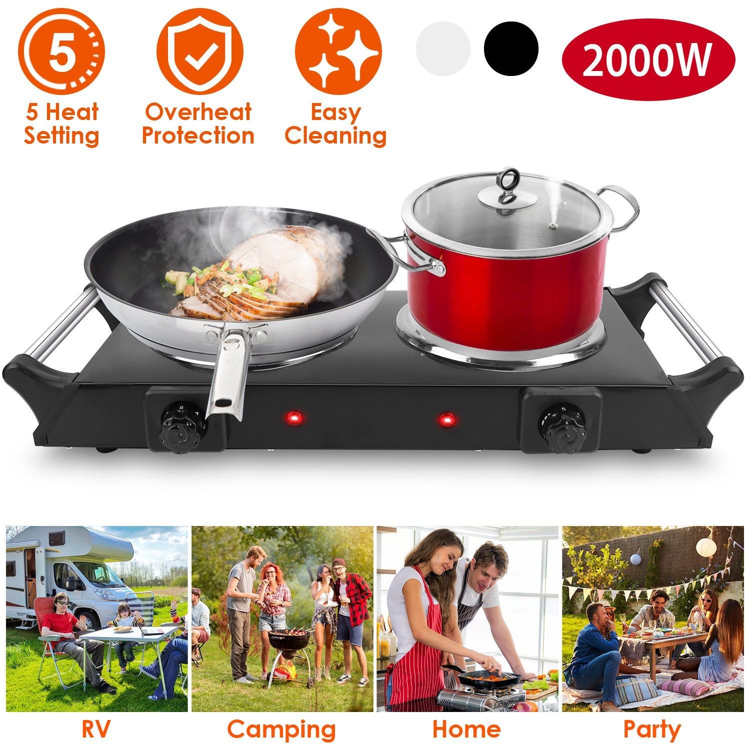 2000W Dual Burner Electric Hot Plate Stove RV Countertop ¨C Black