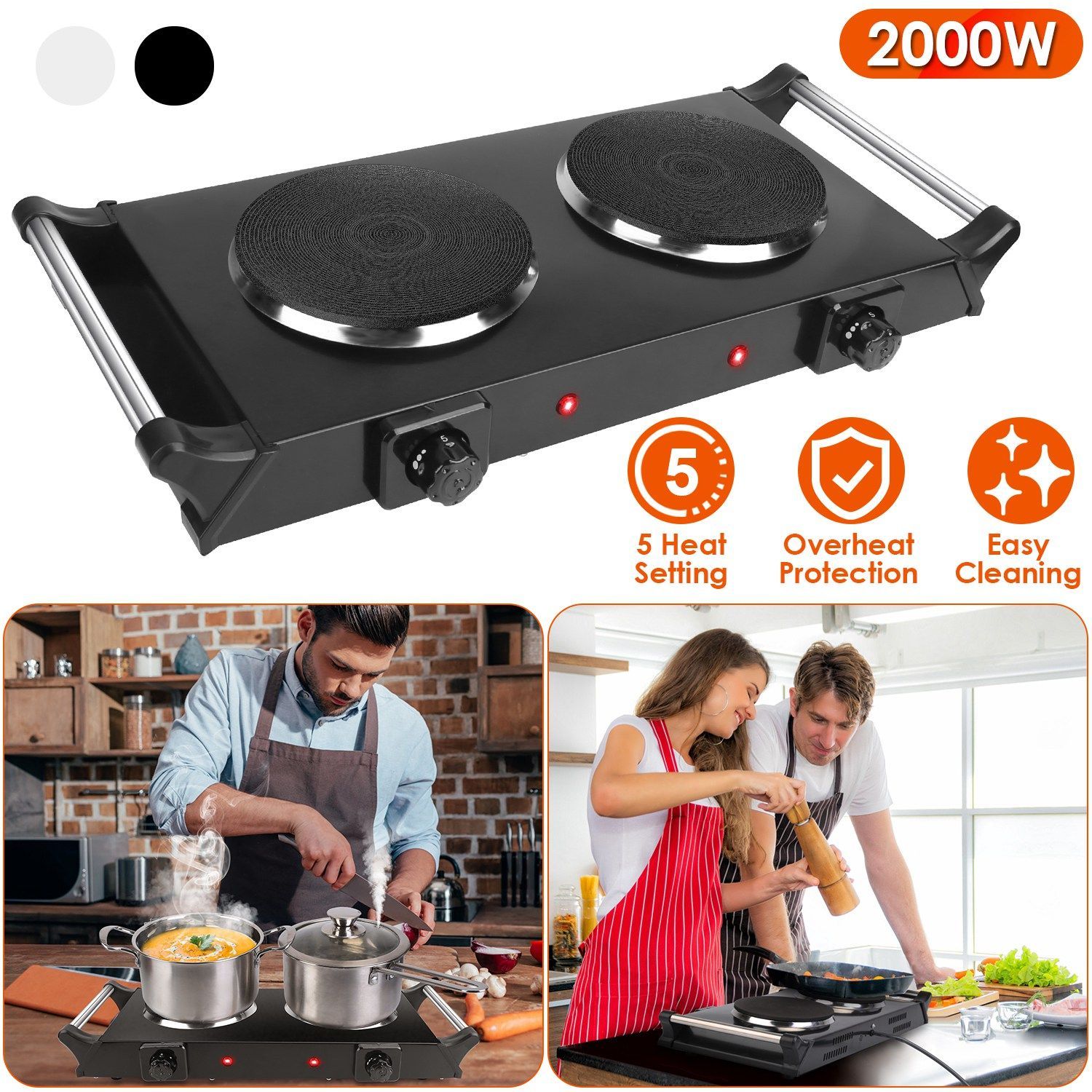 2000W Dual Burner Portable Electric Hot Plate Stove ¨C Black