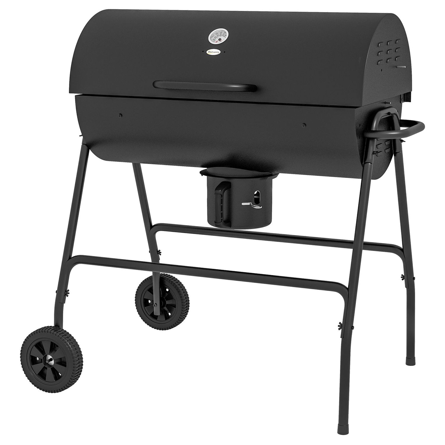 Outsunny Barrel Charcoal BBQ Grill 420 sq.in w/ Thermometer ¨C Black