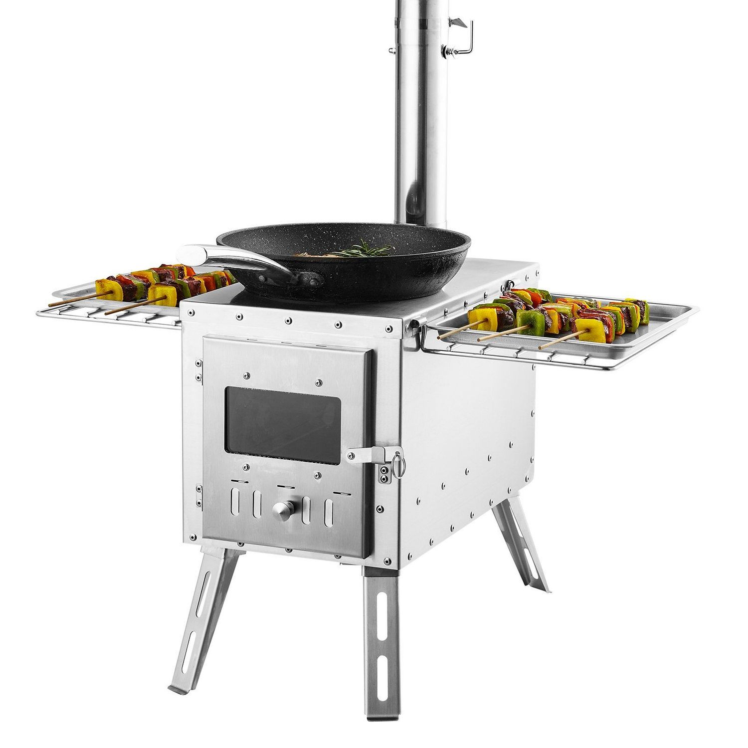 86&quot; SS Tent Wood Stove w/ Pipes + Gloves for Camping ¨C 86&quot;