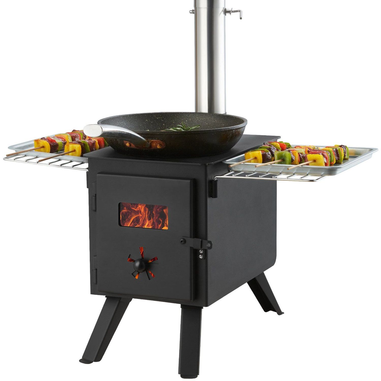 86&quot; Alloy Steel Tent Wood Stove w/ Pipes + Gloves ¨C Carbon