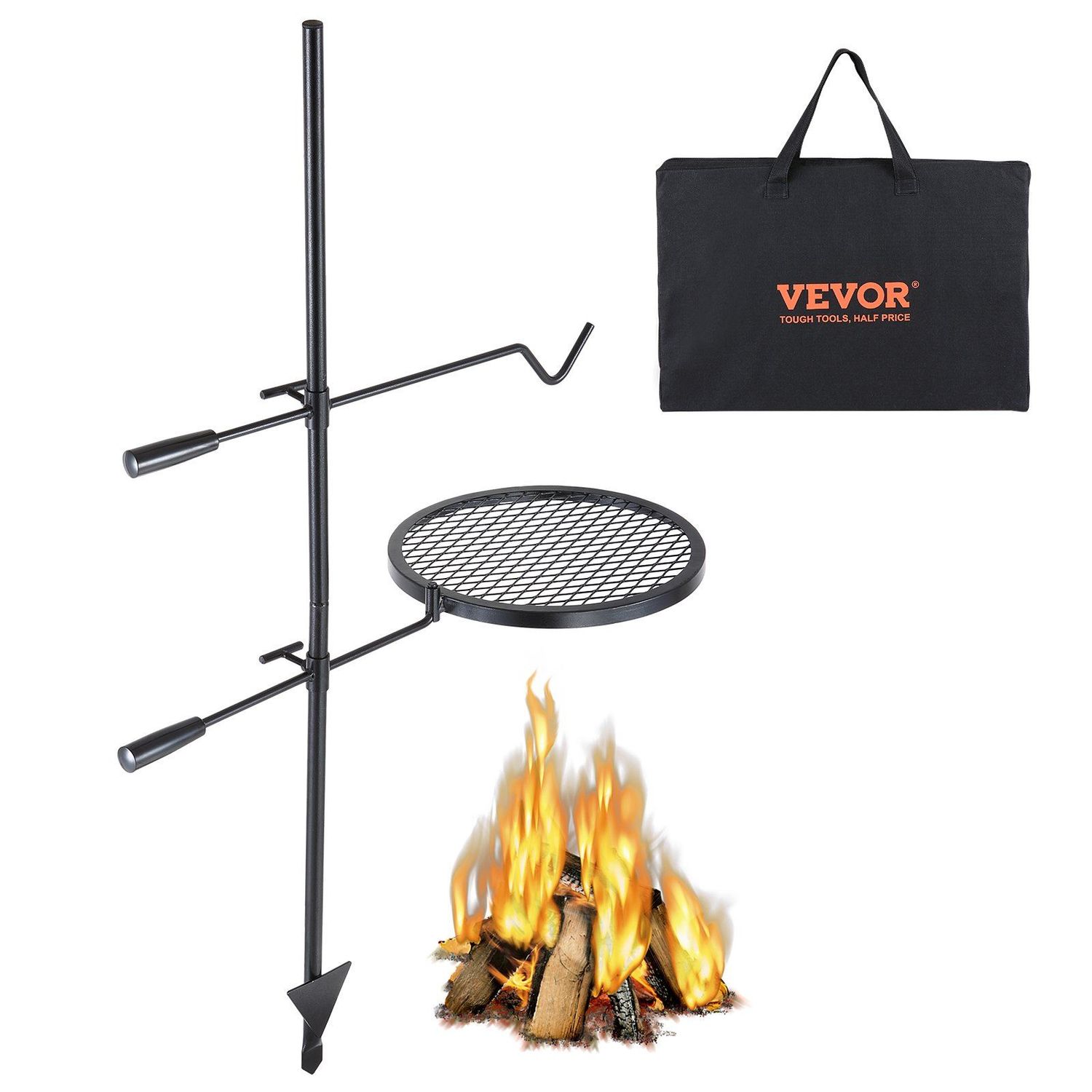 360¡ã Swivel Campfire Grill Portable Fire Pit Rack ¨C Round