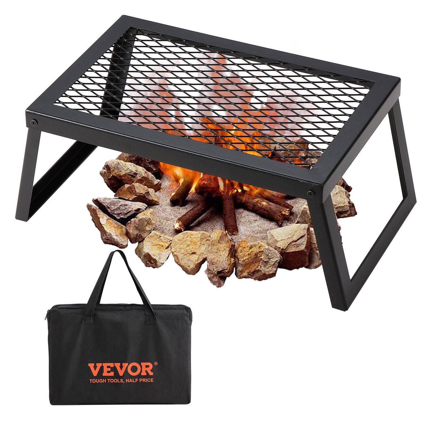 18&quot; Folding Campfire Grill Steel Mesh w/ Legs + Bag