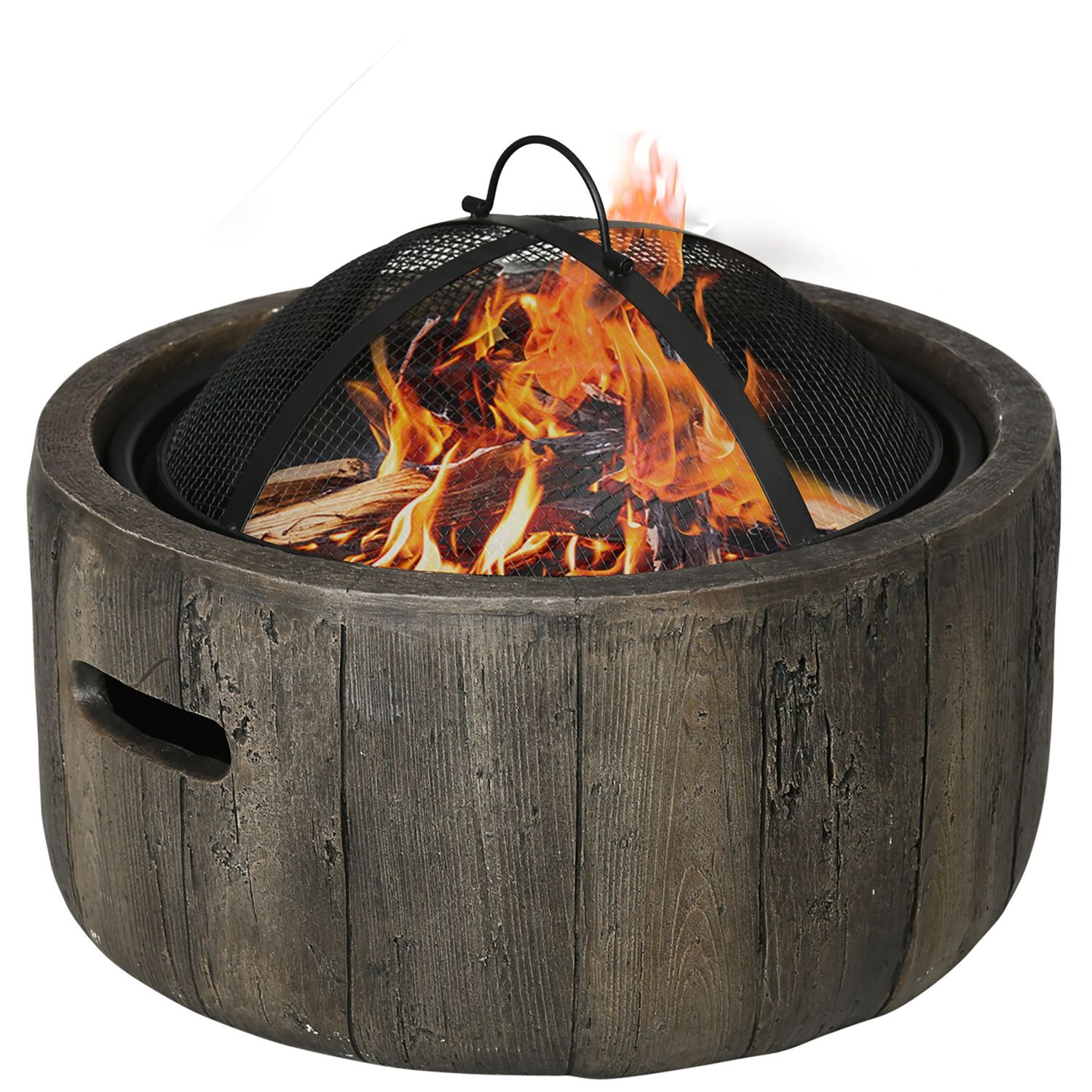Outsunny 18&quot; Metal Wood Fire Pit w/ Spark Cover + Poker ¨C Brown