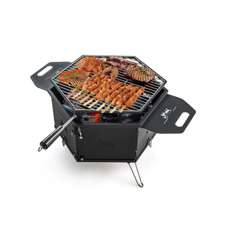 Portable Rotatable Charcoal Grill w/ Folding Body &amp; Legs ¨C Black