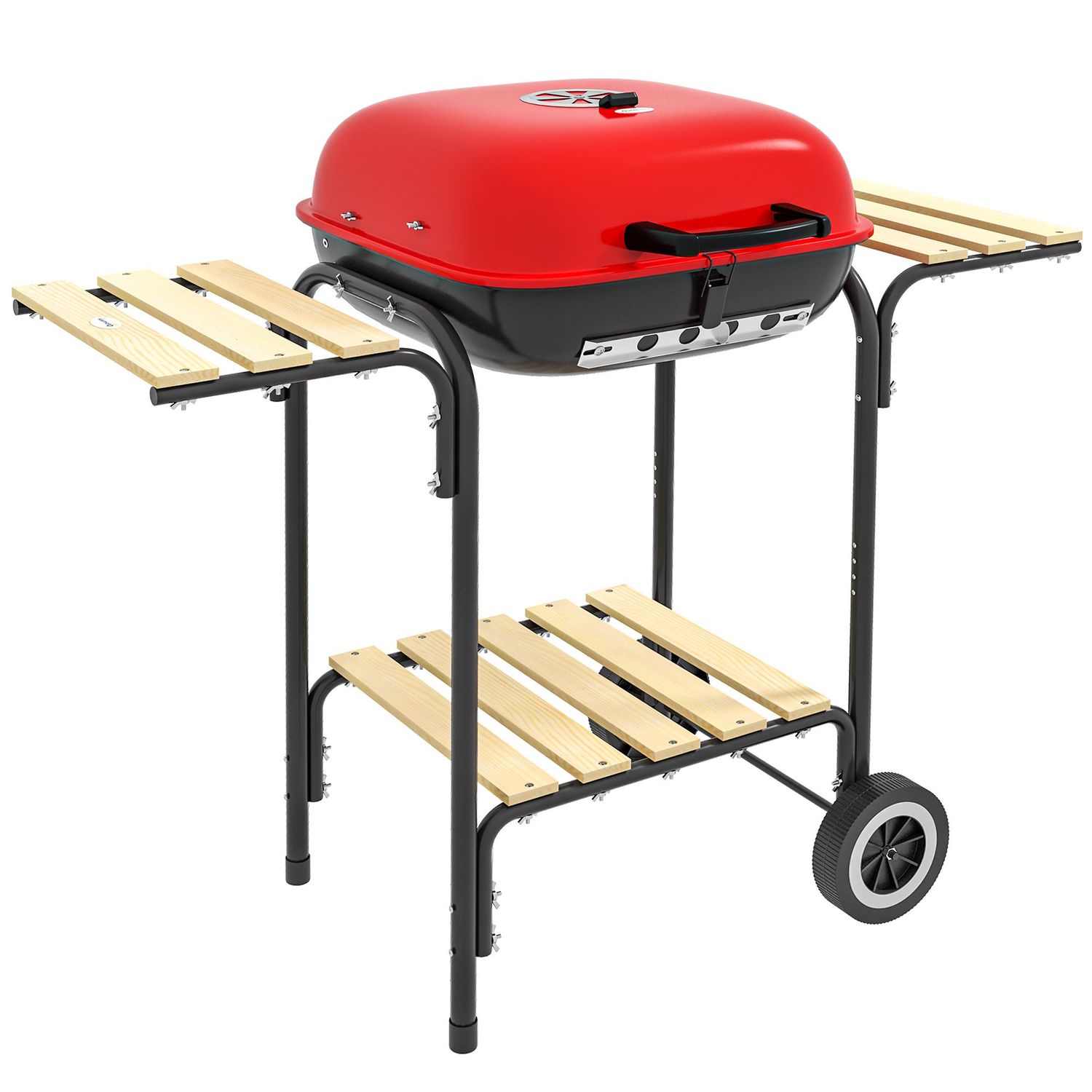 Outsunny 17&quot; Portable Charcoal Grill w/ Wheels + Tables ¨C Red
