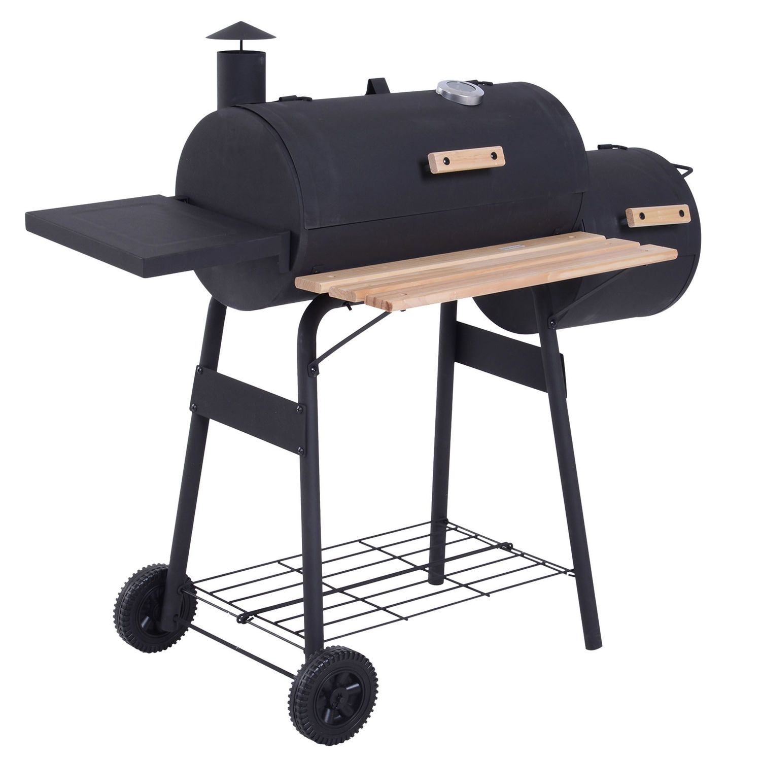 Outsunny 48&quot; Steel Charcoal BBQ Grill + Offset Smoker w/ Wheels ¨C as Pic
