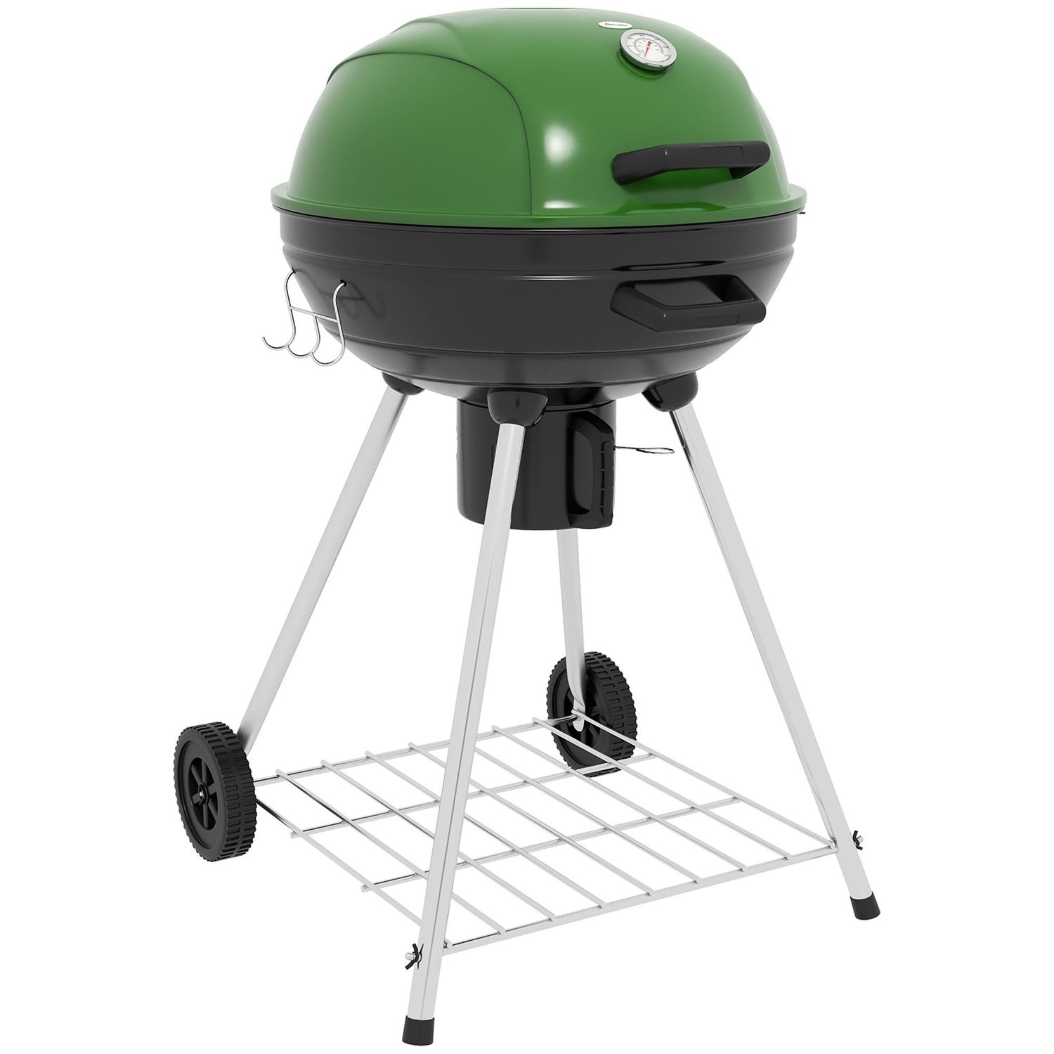 Outsunny 21&quot; Kettle BBQ Grill Trolley w/ Thermometer ¨C Green