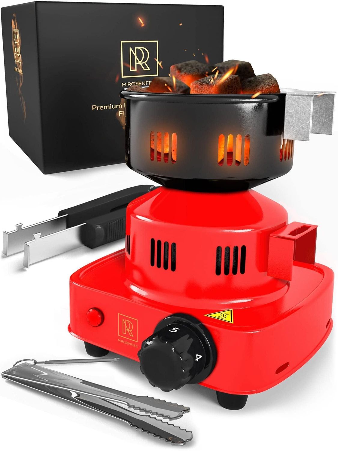Premium Hookah Charcoal Burner 450W Electric Stove + Tongs ¨C M. Rosenfeld