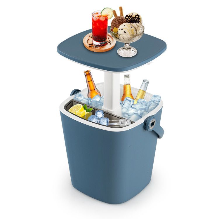 3-in-1 Portable Cooler Bar Table w/ Opener + Lift Lid ¨C Blue