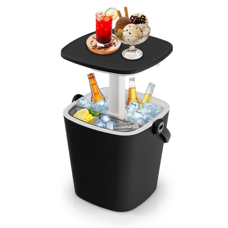 3-in-1 Portable Cooler Bar Table w/ Opener + Lift Lid ¨C Black
