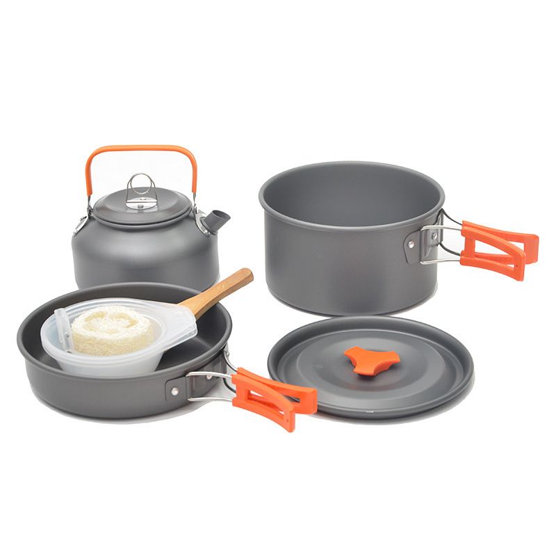 Outdoor 2-3 Person Camping Pot Teapot Cookset Tableware ¨C Orange