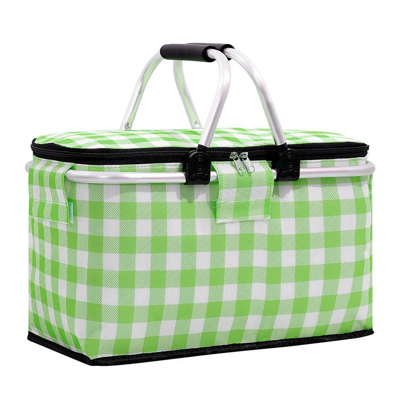 Outdoor Folding Picnic Bag Fruit Basket Thermal Storage ¨C Green White