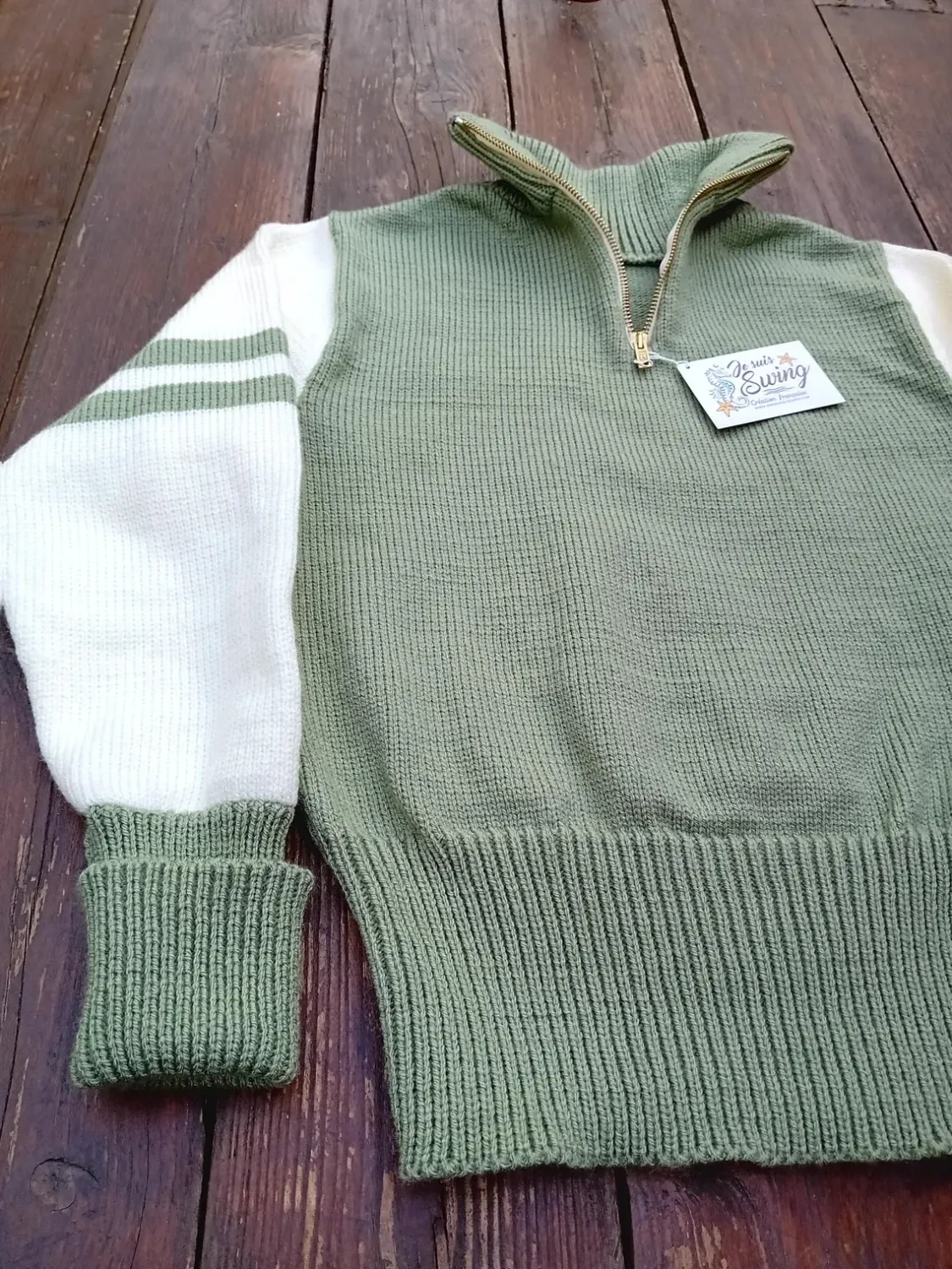 RACER SWEATER Green Crème RACER SWEATER Green Crème