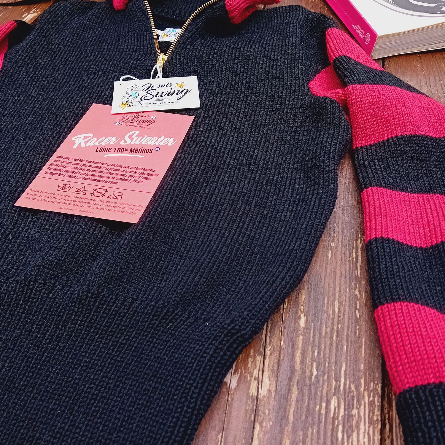 RACER SWEATER 100%Laine Noir & Rose RACER SWEATER 100%Laine Noir & Rose