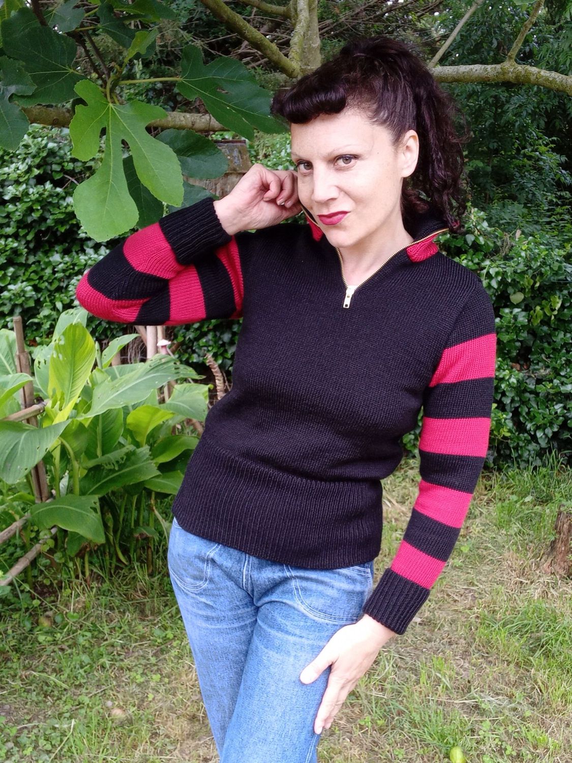 RACER SWEATER 100%Laine Noir & Rose RACER SWEATER 100%Laine Noir & Rose