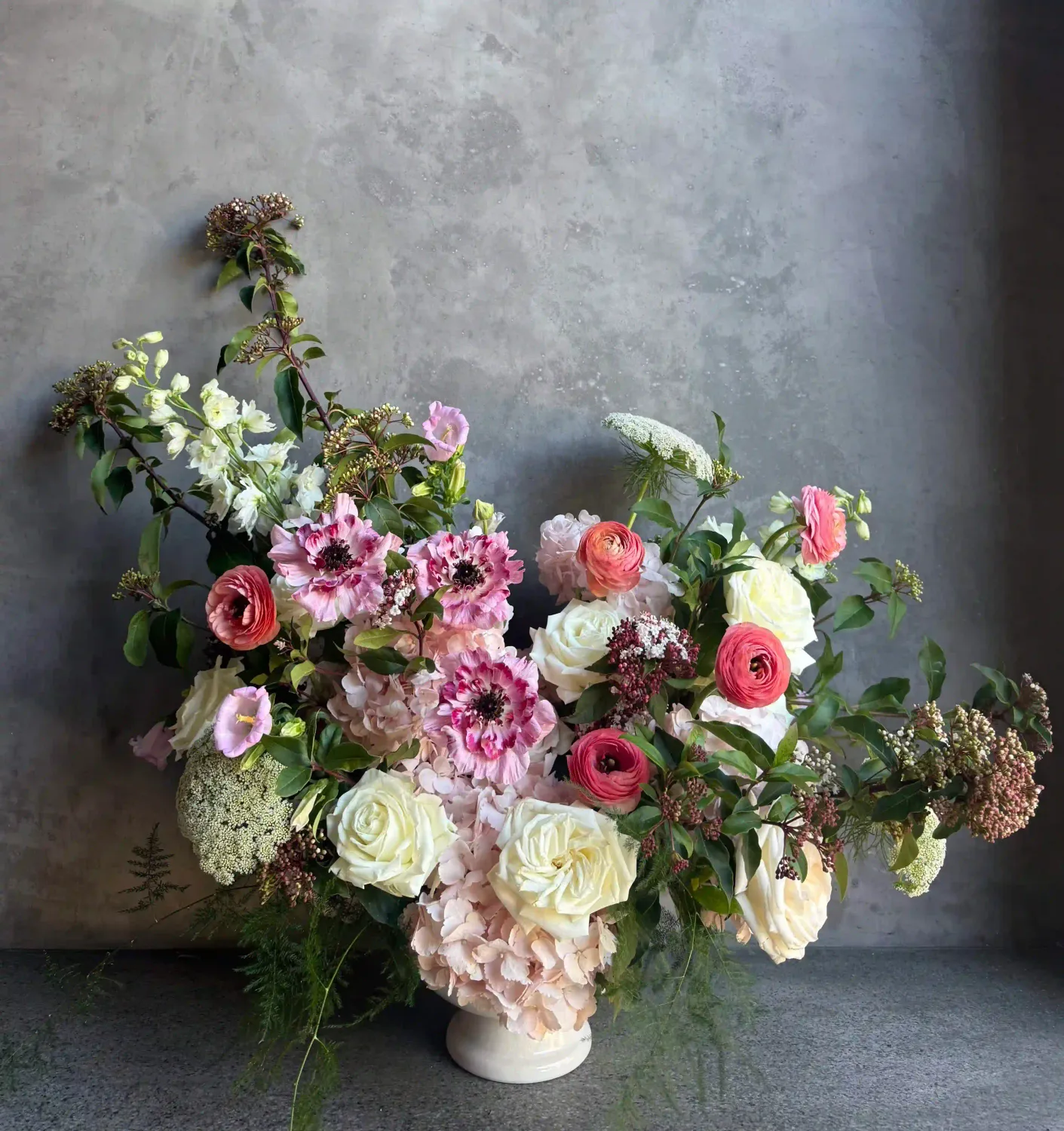 Statement size designer's choice Valentine's bouquet with anemones ranunculus and Japanese ranunculus San Francisco