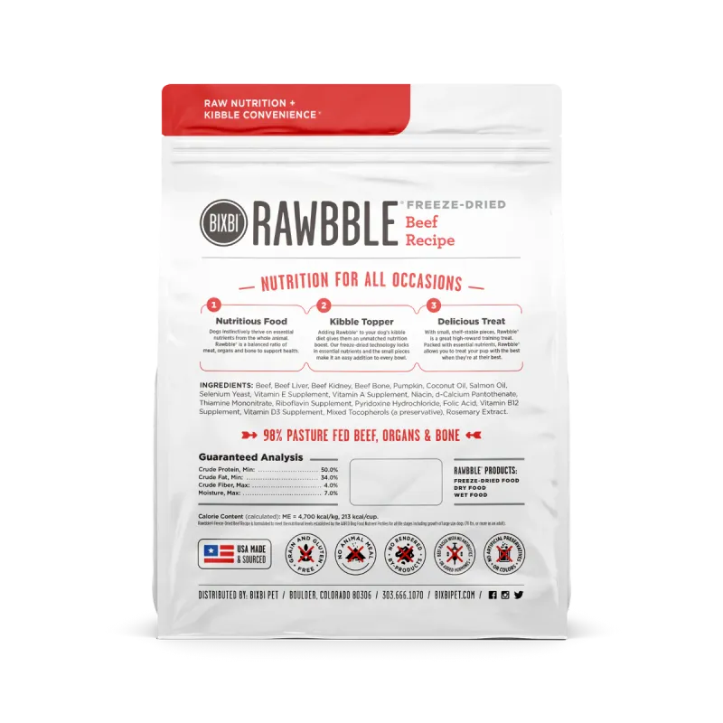 Bixbi Dog Freeze Dried Rawbble Beef 12oz