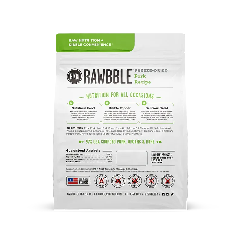 Bixbi Dog Freeze Dried Rawbble Pork 12oz