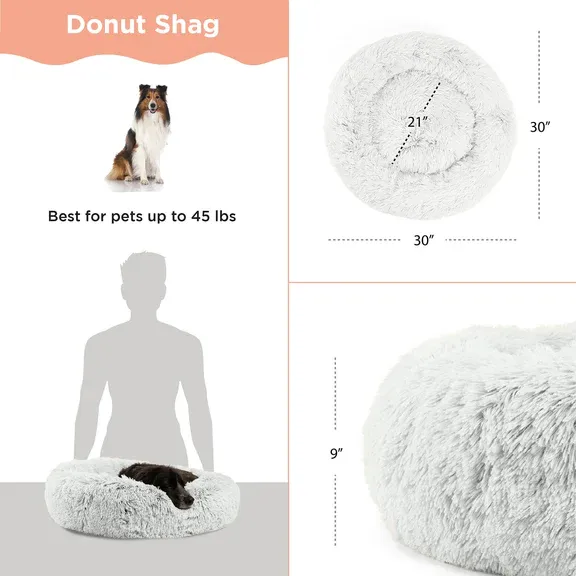 Donut Shag Bed Grey Medium 30x30