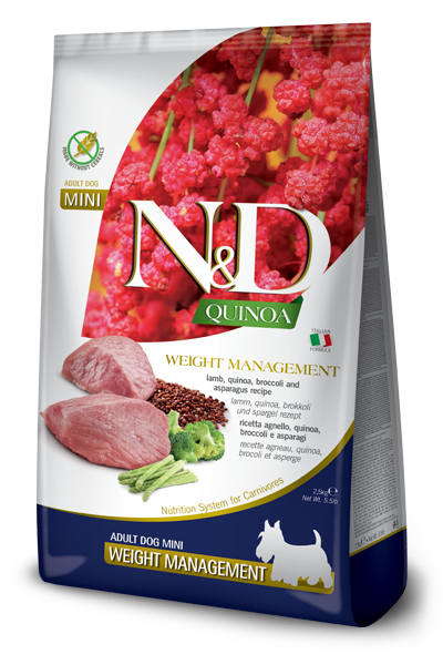 Farmina N&amp;D Quinoa Weight Mngmt Lamb Broccoli Asparagus AD Mini | Dogs 2.5kg