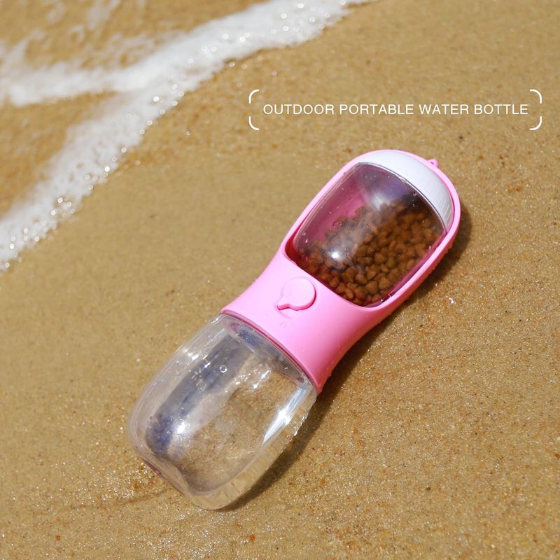 Portable Water Bottle with Food Container for Pets-Pink