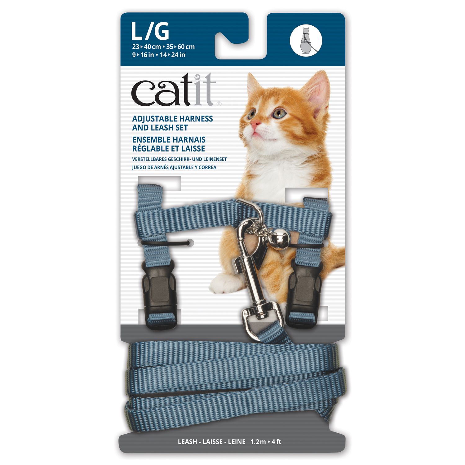 Catit Adjustable Nylon Harness &amp; Leash Set - Light Blue - Large