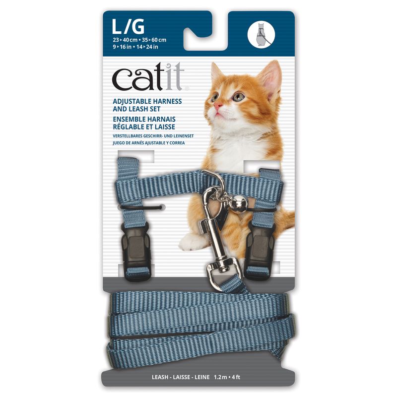 Catit Adjustable Nylon Harness &amp; Leash Set - Light Blue - Large