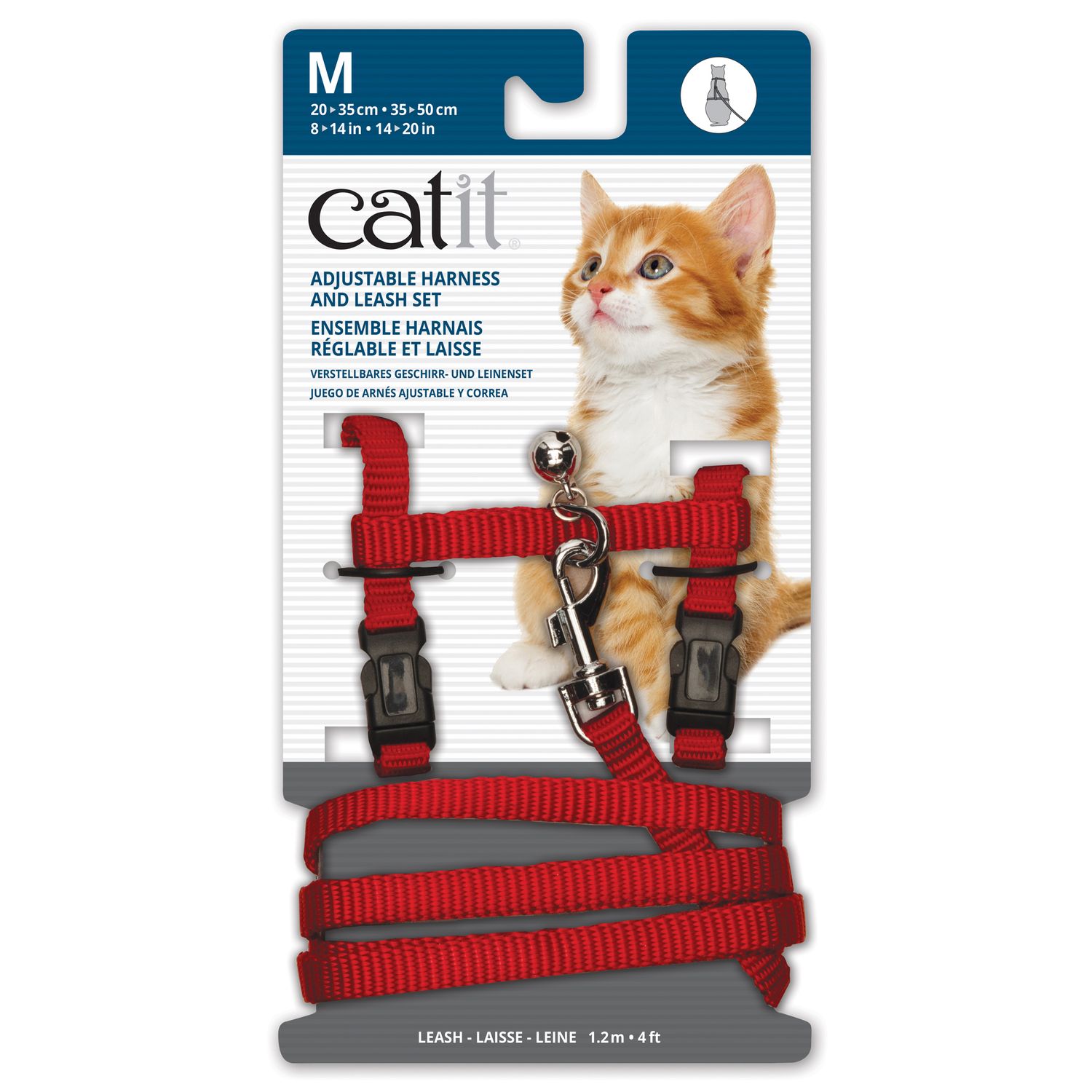 Catit Adjustable Nylon Harness &amp; Leash Set - Red - Medium