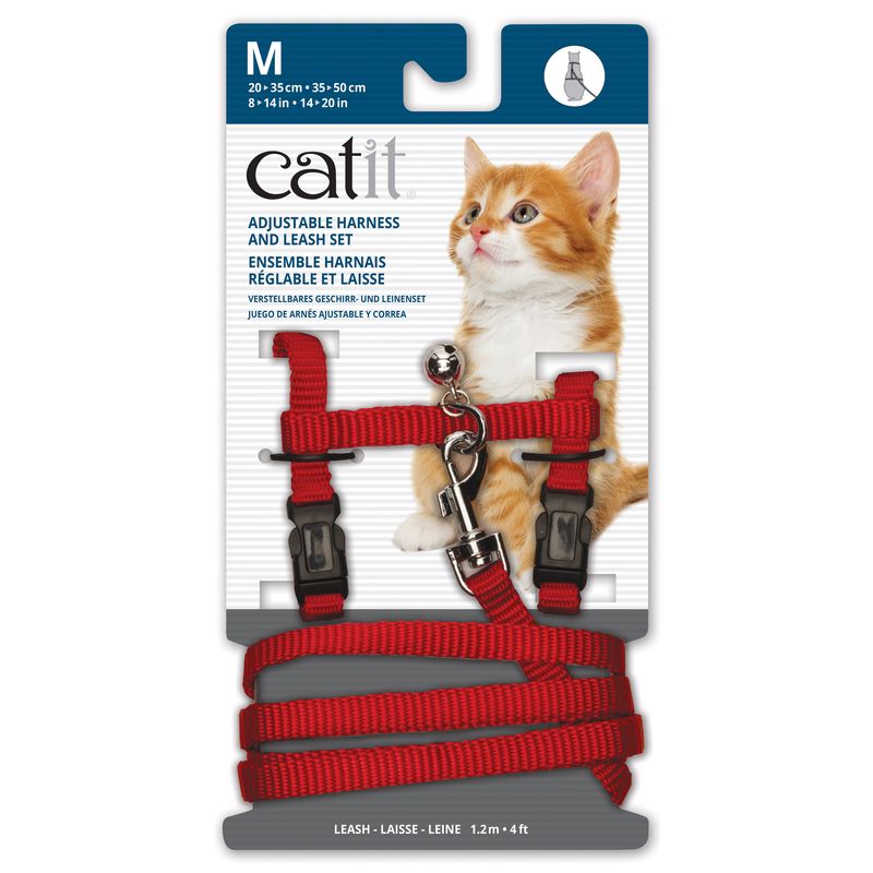 Catit Adjustable Nylon Harness &amp; Leash Set - Red - Medium