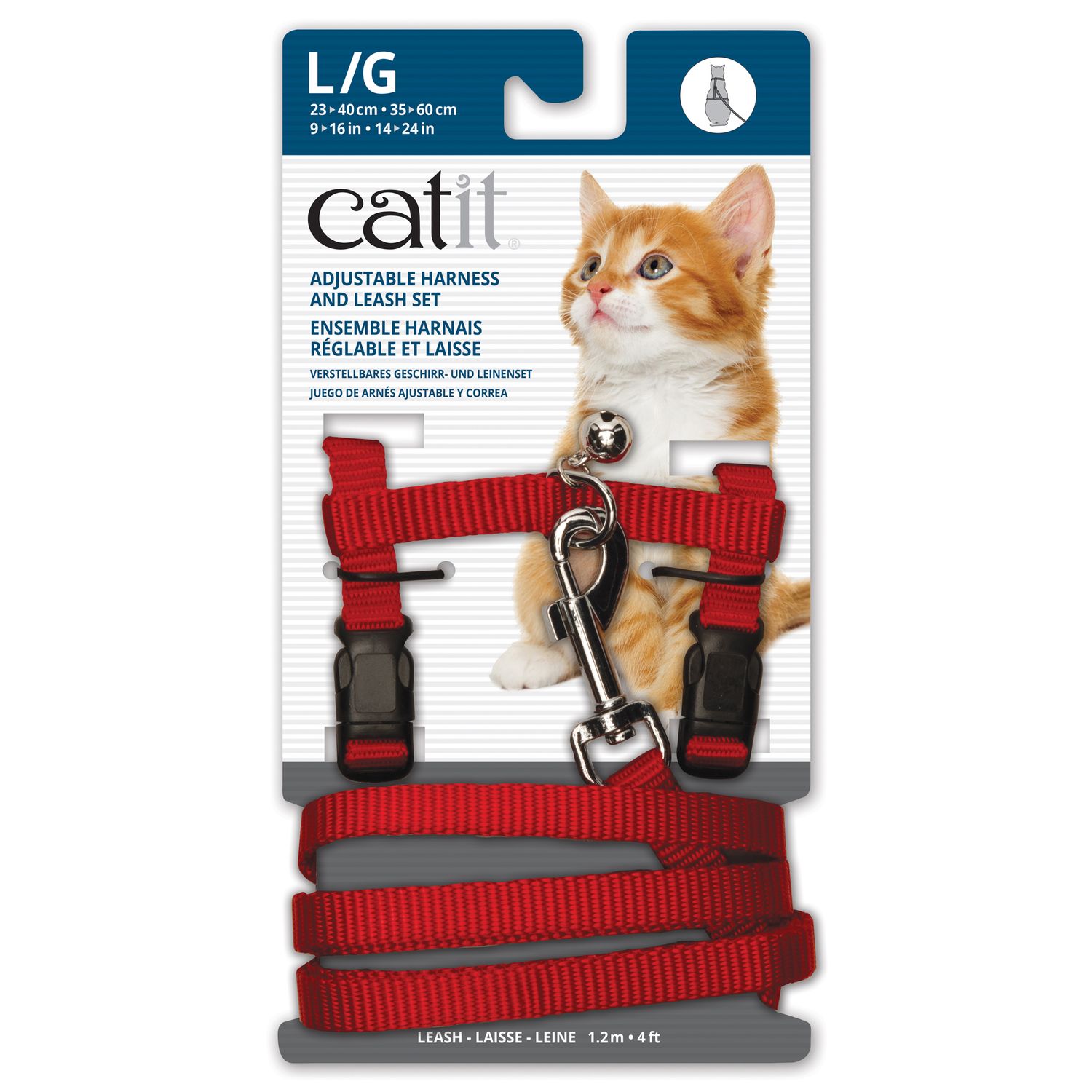 Catit Adjustable Nylon Harness &amp; Leash Set - Red - Large