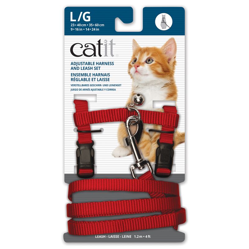 Catit Adjustable Nylon Harness &amp; Leash Set - Red - Large