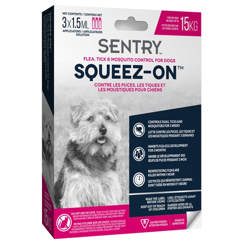 Sentry Squeez-On Flea, Tick &amp; Mosquito Control, For Dogs (up to 15 kg)