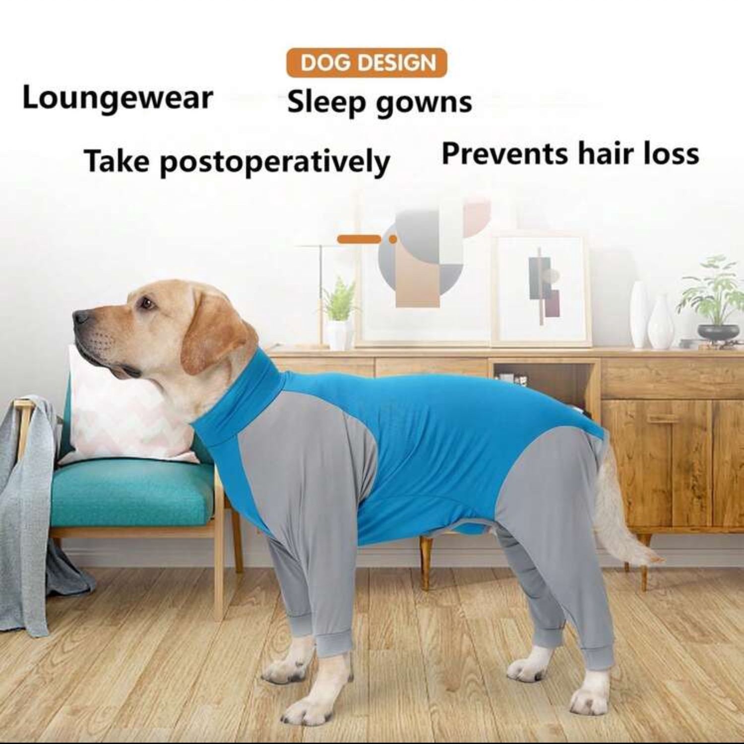 Four leg dog clothes for prevent hair loss Tshirts, Colour: Blue &amp; Gray-3XL