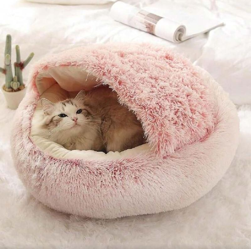 Seashell Semi-Enclosed Fluffy Bed in Pink-White