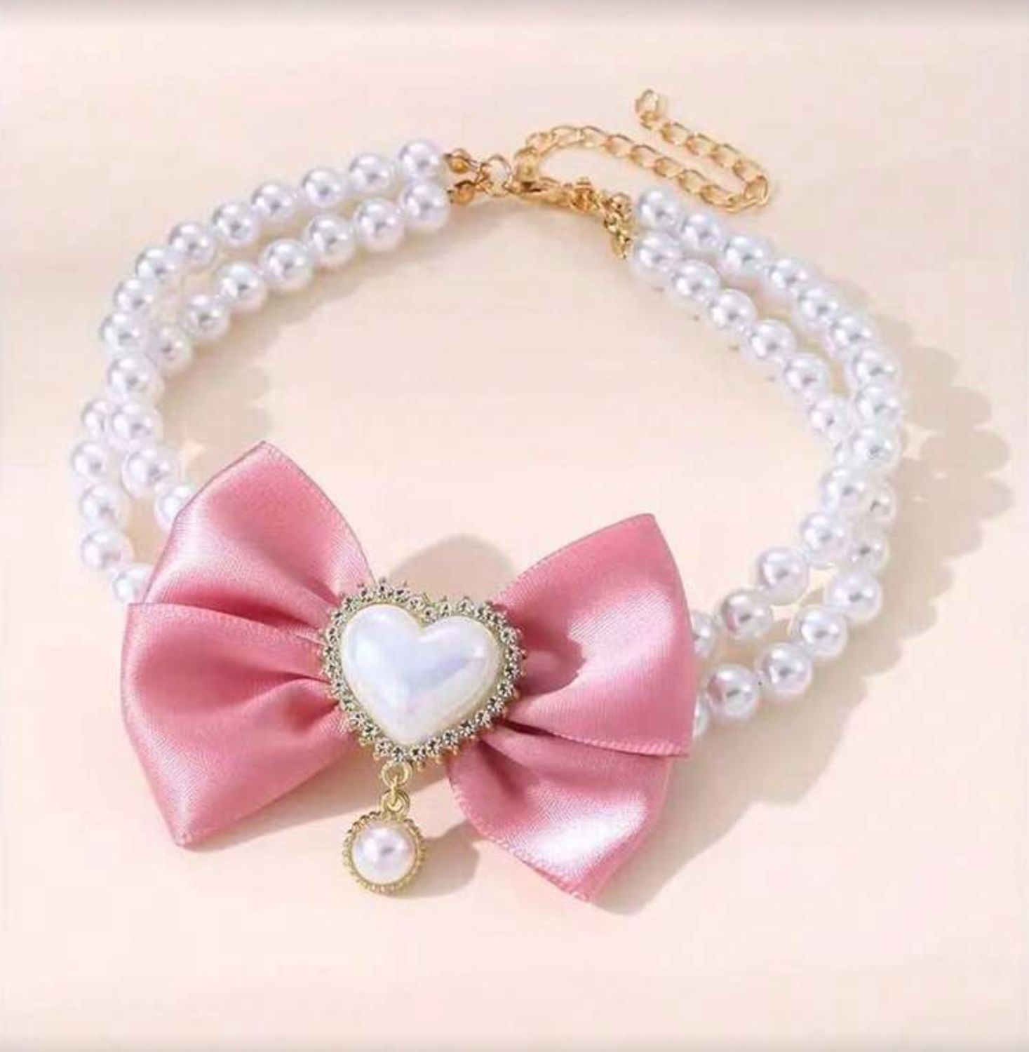 Pet Necklace Faux Pearl Pink - Cat/Dog Collar