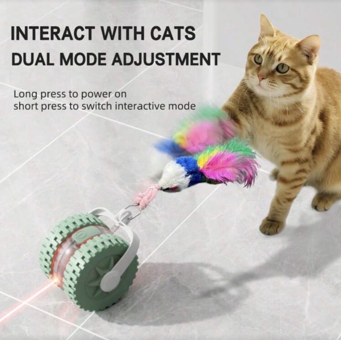 Rechargeable Interactive Laser Cat Toy-With Mouse Tail &amp; Feather