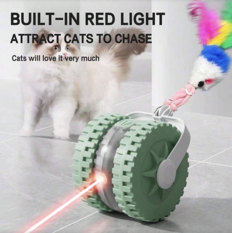 Rechargeable Interactive Laser Cat Toy-With Mouse Tail &amp; Feather