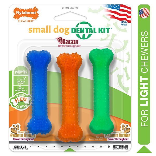 Nylabone FlexiChew Dog Dental Pack Peanut Butter &amp; Bacon X-Small/Petite - Up to 15 lbs. (3 Count)