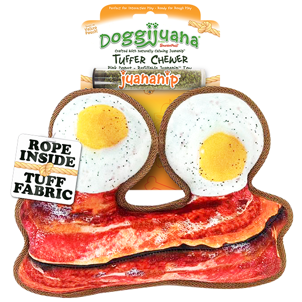 Doggijuana Tuffer Chewer Refillable Eggs and Bacon Dog Toy, Medium, Assorted